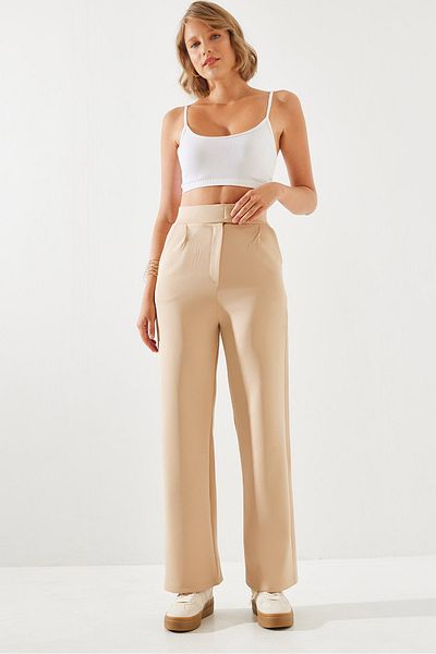 Bianco Lucci Ψηλόμεσο Lycra Γυναικείο Παντελόνι Palazzo - Velcro Scuba 60251768