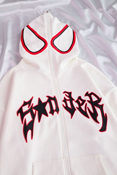 EFBUTİK Ζακέτα με εμπριμέ μάσκα Spiderman με λευκή κουκούλα