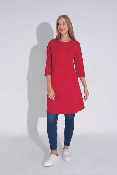 MyBen Red Colored Loose Cut Crew Neck Three Quarter Tunic - T-402