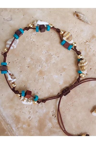 By Song Aksesuar Turquoise Natural Stone Sea Shell Anklet