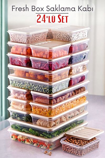 NY HOME Freshbox Set of 24 - Cream Storage Container Suitable for Microwave and Diffraction