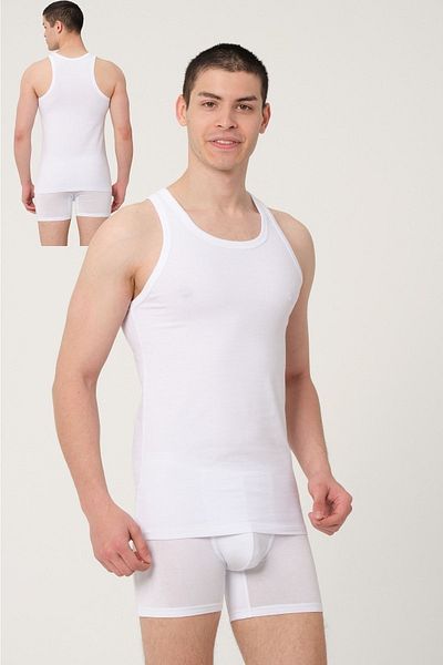 FSM1453 Ανδρικό βαμβακερό λαιμόκοψη Sportsman Lycra Singlet -1003
