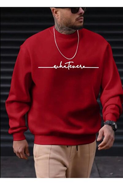CAST COLLECTİON Men's Red Whatever Printed Crew Neck