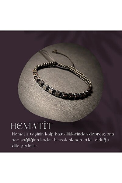 Doğal Tasarım Hematit Doğal Taş Bileklik Makrome Örgü