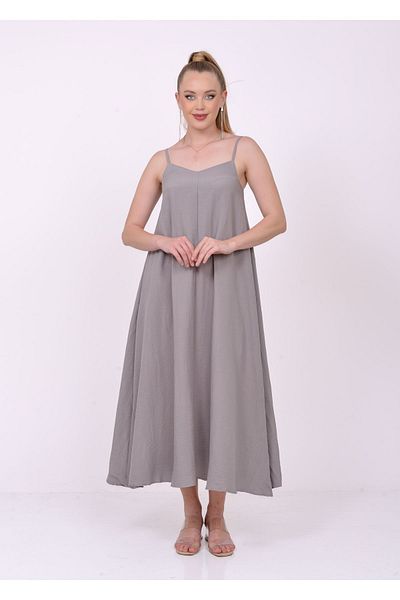 SevdeUgur Women's Gray Strappy Summer Long Loose Dress / Sevde Ugur