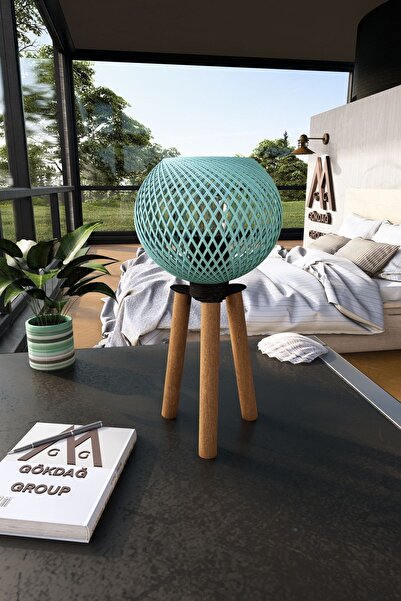 Naturel Lighting Ahşap Üç Ayaklı Tripod Abajur Camgöbeği Top Başlıklı Aydınlatma