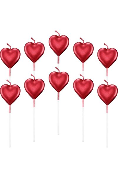 parti sürprizi Kırmızı Kalp Metalik Mum 4 Adet
