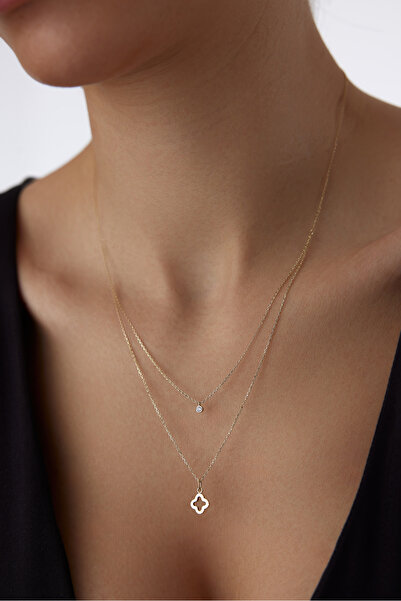 ADOR ALTIN İKİLİ YONCA KOLYE