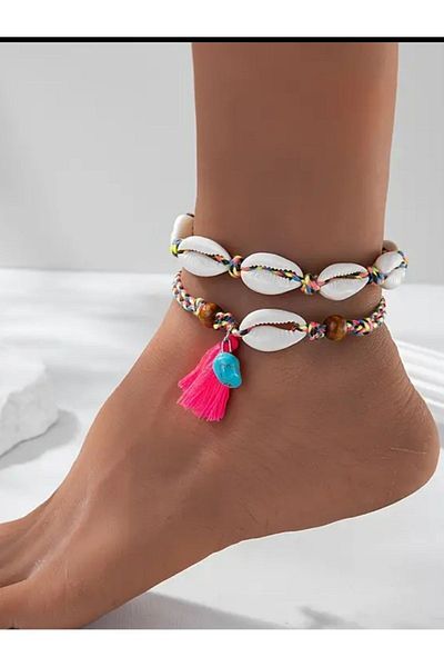 By Song Aksesuar Rose Seashell and Pearl Anklet