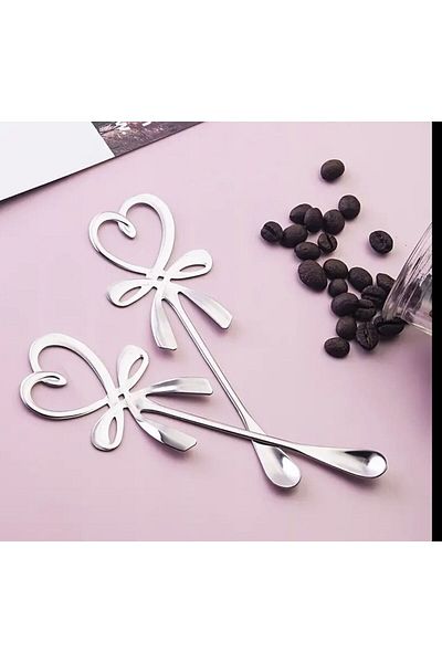 Hatice sakallı design 1Pc Glossy Stainless Steel Silver Heart Tea Spoon (Silversand)