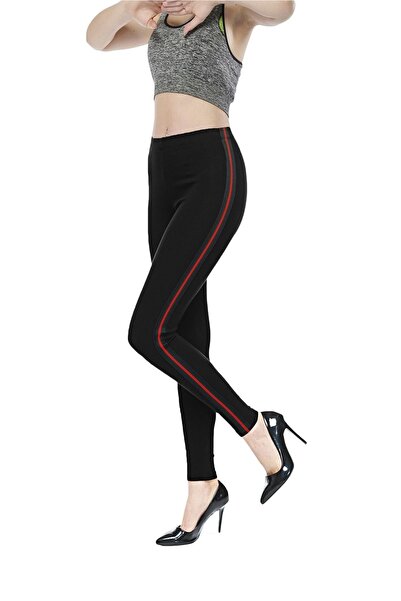 FSM1453 Дамски памучен зимен черен термо клин на странични райета -4886