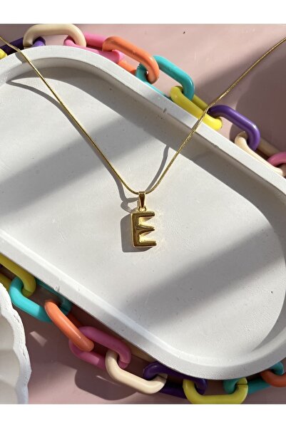 Claritas Takı Kadın Altın Kaplama Bombeli E Harfli Kolye, Bubble E Harf Kolye