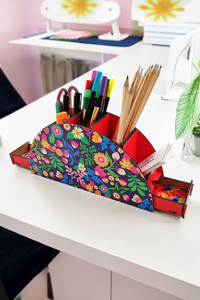 Vagonik Organizator decorativ din lemn pentru stilouri cu 7 ochi - Sertar de masă cu