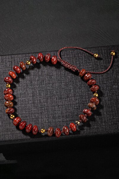 OSMANLI DOĞAL TAŞ Sertifikalı Hint Akik Hematit Doğal Taşlı Örgü Tasarım Bileklik 6 Mm