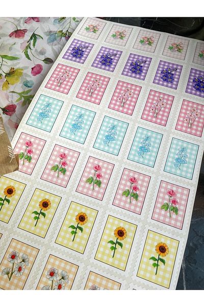 Hayal.kirtasiyesi Stamp Sticker Flower Series 5x4 Cm 35 Pieces Opaque Sticker, Cargo Sticker, Gift Package Decoration