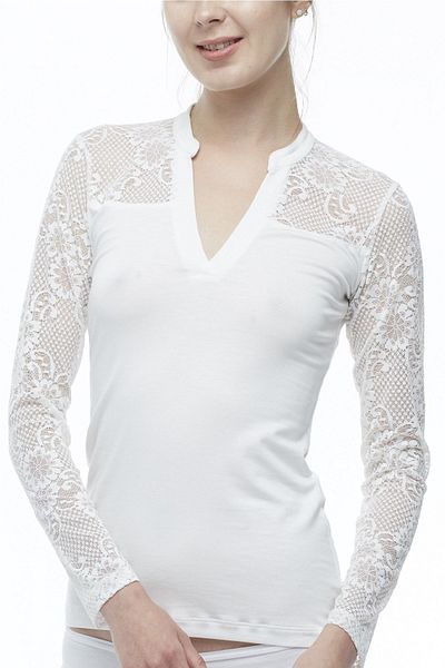 FSM1453 Top de damă modal cu decolteu în V cu mânecă lungă din lycra - 2233