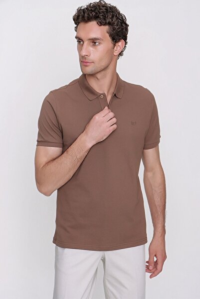 Morven Ανδρικό μπλουζάκι με κοντό μανίκι Polo λαιμόκοψη ανοιχτό καφέ Basic 100% βαμβακερό λεπτή εφαρμογή