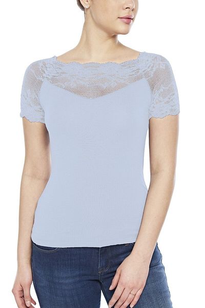FSM1453 Tricou din lycra cu mânecă scurtă din dantelă modal pentru femei -2281