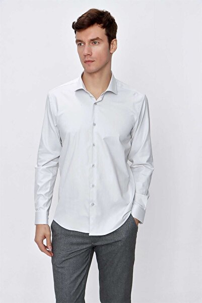 Morven Cămașă pentru bărbați, culoare crem, din satin, lycra, slim fit