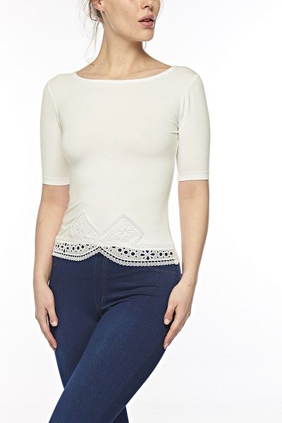 FSM1453 Women's Viscose Wide Collar Short Sleeve Laced Top -2304