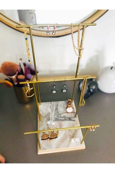 Drm Wood Gold Jewelry Set: Stand, Jewelry, Earring Holder, Bracelet, Necklace and Big Foot Corrector