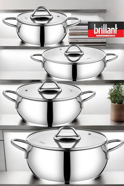 Brillant 8 Piece Luxury Steel Cookware Set - 16/20/22/24 Cm Stainless Rasallas