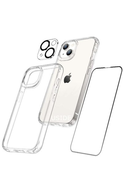 USIDE Iphone 13 (6.1) Uyumlu Şeffaf Kılıf+ Ekran Koruyucu+ Kamera Koruyucu 360°tam Koruma 3'in1-set