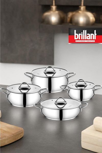 Brillant 8 Piece Luxury Steel Cookware Set - 16/20/22/24 Cm Stainless Rasallas