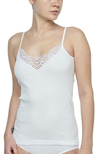 FSM1453 Tricot de corp din bumbac cu nervuri pentru femei, cu decolteu în V, cu dantelă - 2004