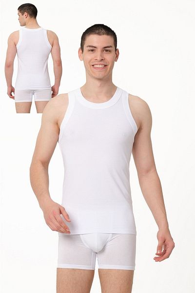 FSM1453 Ανδρικό βαμβακερό λαιμόκοψη αμάνικο Lycra Top 2 τεμαχίων -1022