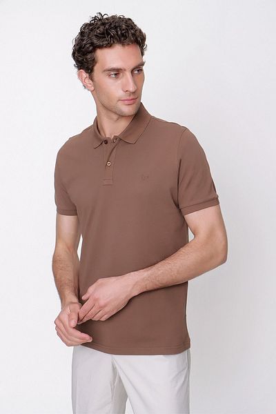 Morven Light Brown Basic Straight 100% Cotton Slim Fit Slim Fit Short Sleeve Polo Collar Men's T-shirt