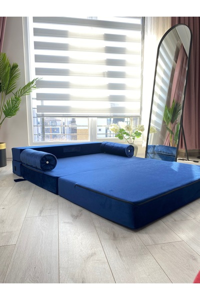 Minnes Minnes Full Sünger Katlanır Yatak-katlanır Koltuk-lacivert(İTHAL YÖNSÜZ KADİFE)120*200&otur.yük.29cm