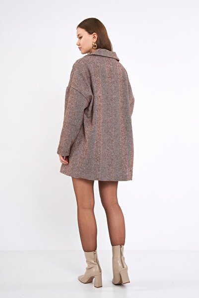 SevdeUgur Women's Burgundy Fish Back Oversize Lined Short Cashew Coat