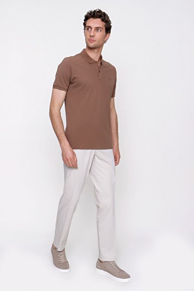 Morven Ανδρικό μπλουζάκι με κοντό μανίκι Polo λαιμόκοψη ανοιχτό καφέ Basic 100% βαμβακερό λεπτή εφαρμογή