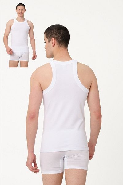 FSM1453 Ανδρικό βαμβακερό λαιμόκοψη Sportsman Lycra Singlet -1021