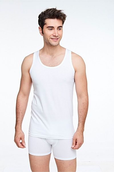 FSM1453 Men's Cotton Single Jersey Combed Classic White Undershirt 2-pack