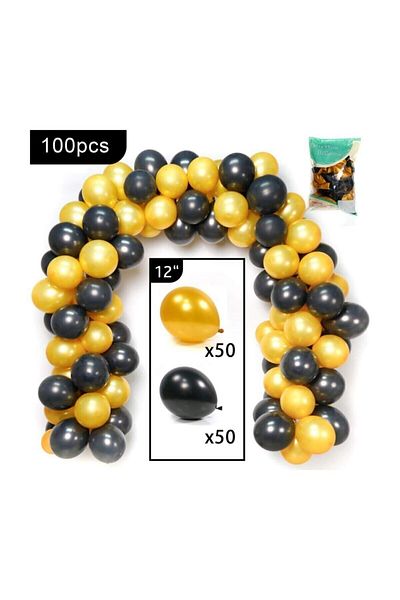 KAR TANESİ - 100 Metallic Balloons and 5 Meters Balloon Chain (black - Gold - Mixed) Flying Balloon