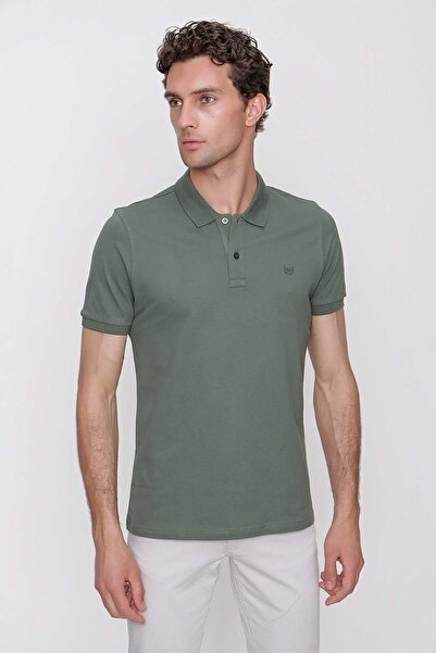 Morven Men's Khaki Basic Plain 100% Cotton Slim Fit Slim Fit Short Sleeve Polo Collar T-Shirt