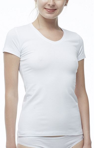 FSM1453 Tricou de damă din bumbac cu decolteu în V cu mânecă scurtă din lycra -2104