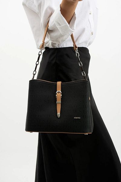 Just Polo Women's Brown Brown Embossed Printed Patterned Zipper Closure Vegan Shoulder and Hand Bag 4019