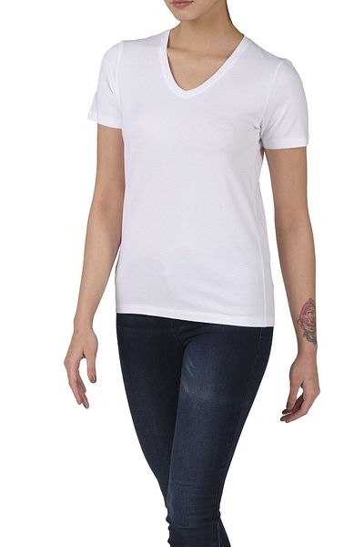 FSM1453 Tricou de damă din bumbac cu decolteu în V cu mânecă scurtă din lycra -2292