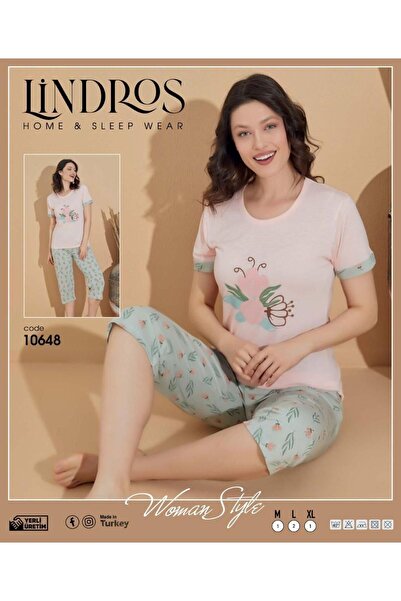 lindros طقم بيجامة نسائي/كابري/منقوش - كم قصير