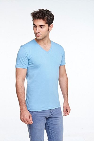 FSM1453 Tricou colorat cu mânecă scurtă, bumbac, cu decolteu în V, pentru bărbați -422