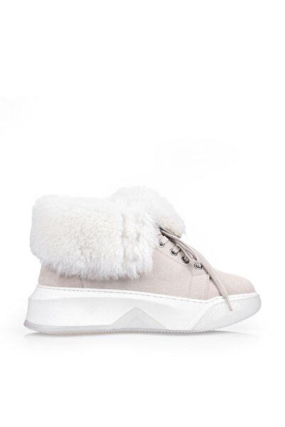 ETERNAL Cizme de piele de damă bej cu blană în interior