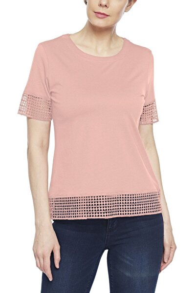 FSM1453 Жіноча бавовняна модальна короткорукава блузка Comfrot Fit з мереживом -2412