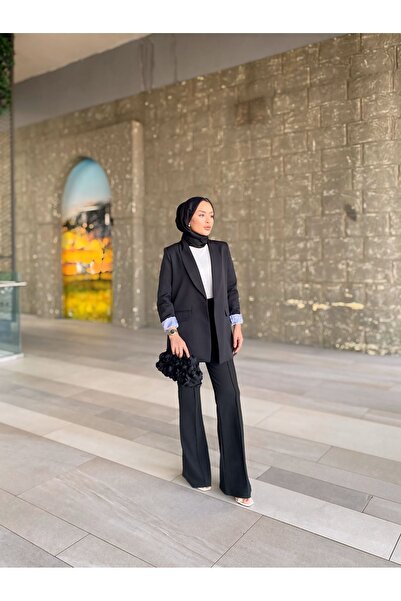 HK Style Kadın Blazer Ceket Çizgili Astar Detaylı