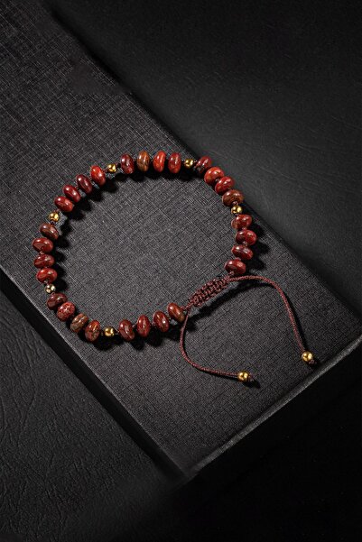 OSMANLI DOĞAL TAŞ Sertifikalı Hint Akik Hematit Doğal Taşlı Örgü Tasarım Bileklik 6 Mm