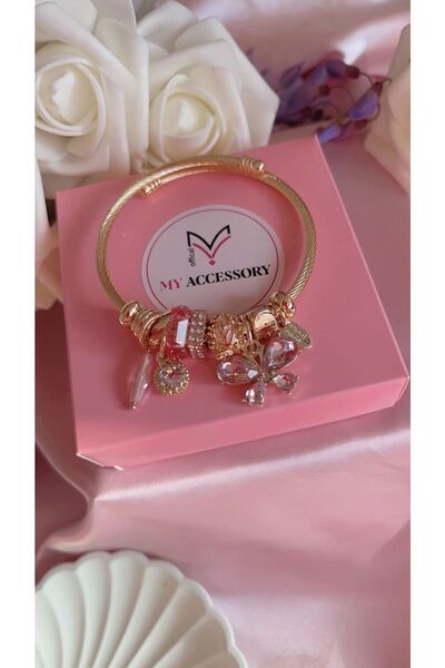 CLARİS Gold Mor Kelebek Figürlü Charm Çelik Bileklik