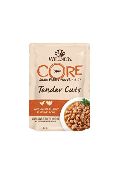 wellness طعام القطط الرطب Core Tender Cuts Chicken & Turkey، 85 جرام، عبوة من...