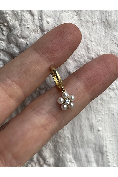 ds denizden silver Tekli Gümüş Incili Çiçek Küpe - 1 Adet